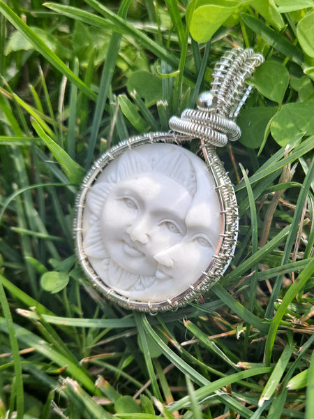 Sun & Moon Face  Pendant in Silver