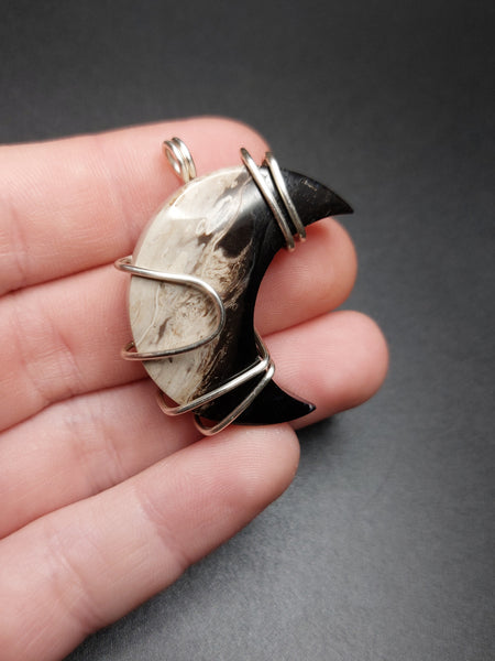 Palm Root Jasper Moon Pendant