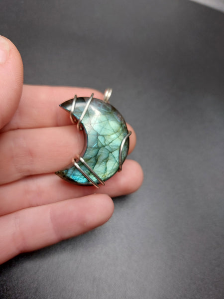 Labrodarite Moon Pendant