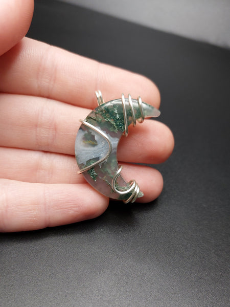 Moss Agate Moon Pendant